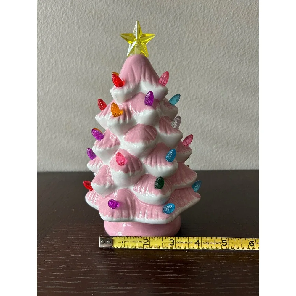 Retro Pink Glaze Ceramic Led Light Up Charming Christmas Tree Decor